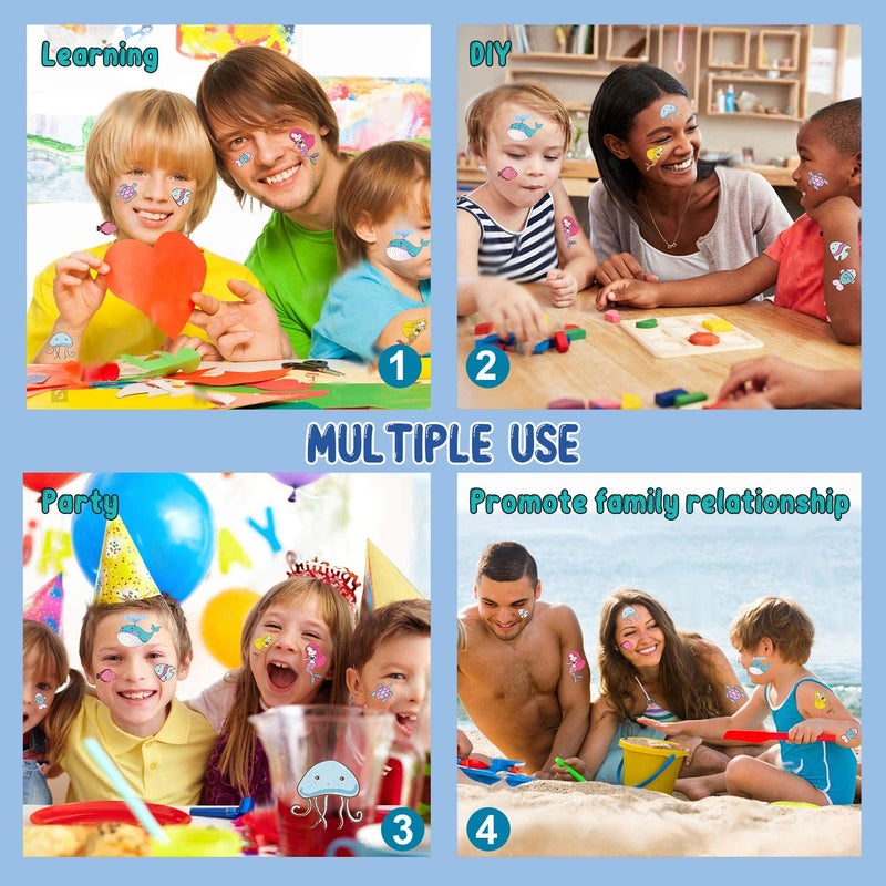 PARTYWIND 200 PCS Ocean Theme Temporary Tattoos for Kids, Beach Pool Under Sea Decorations Birthday Party Supplies Favors, Fake Tattoos Stickers With Mermaid Shark Tropical Fish Whale for Boys and Girls - Image 4